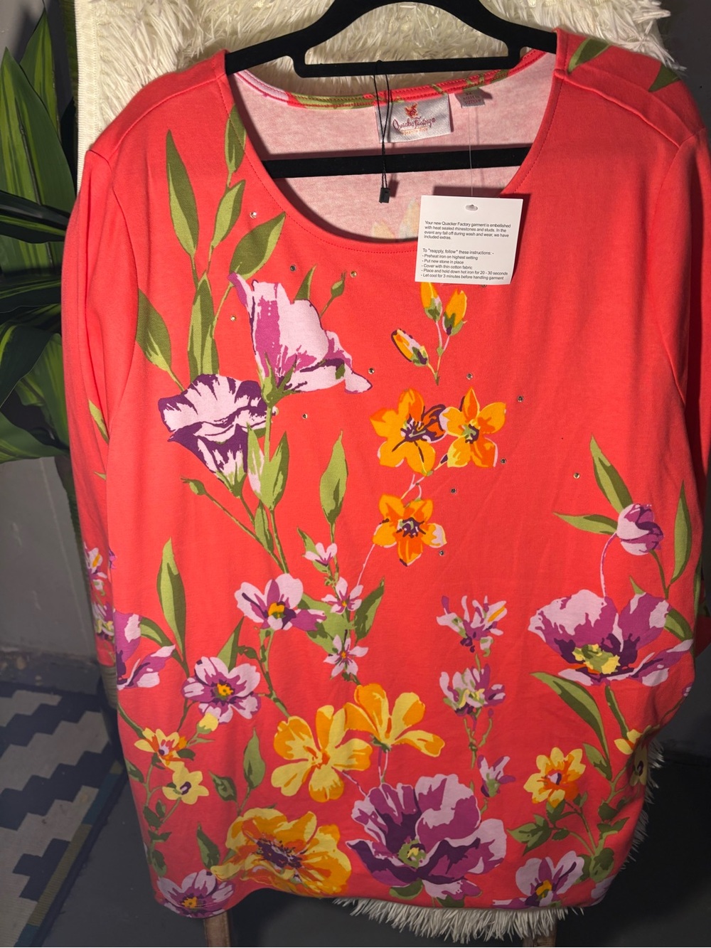 Coral Floral Crewneck Blouse by The Quaker Factory